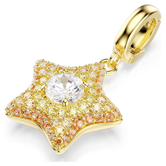 Sublima charm, Round cut, Star, Yellow, 18K gold finish