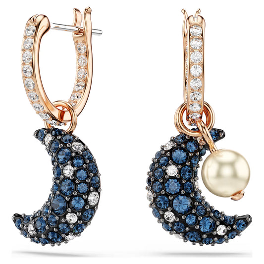 Sublima drop earrings, Crystal pearl, Asymmetrical design, Moon, Multicoloured, Rose gold-tone plated