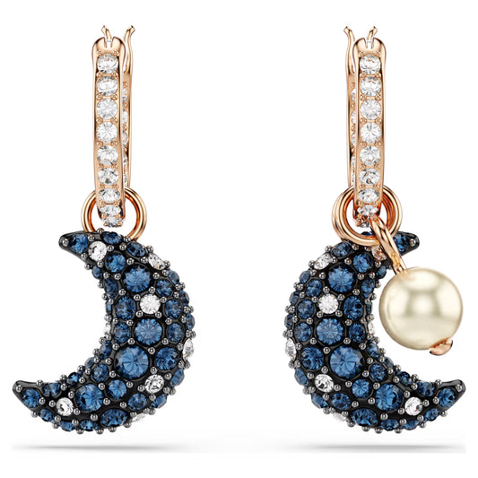 Sublima drop earrings, Crystal pearl, Asymmetrical design, Moon, Multicoloured, Rose gold-tone plated