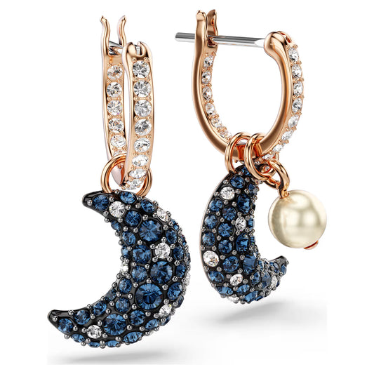 Sublima drop earrings, Crystal pearl, Asymmetrical design, Moon, Multicoloured, Rose gold-tone plated