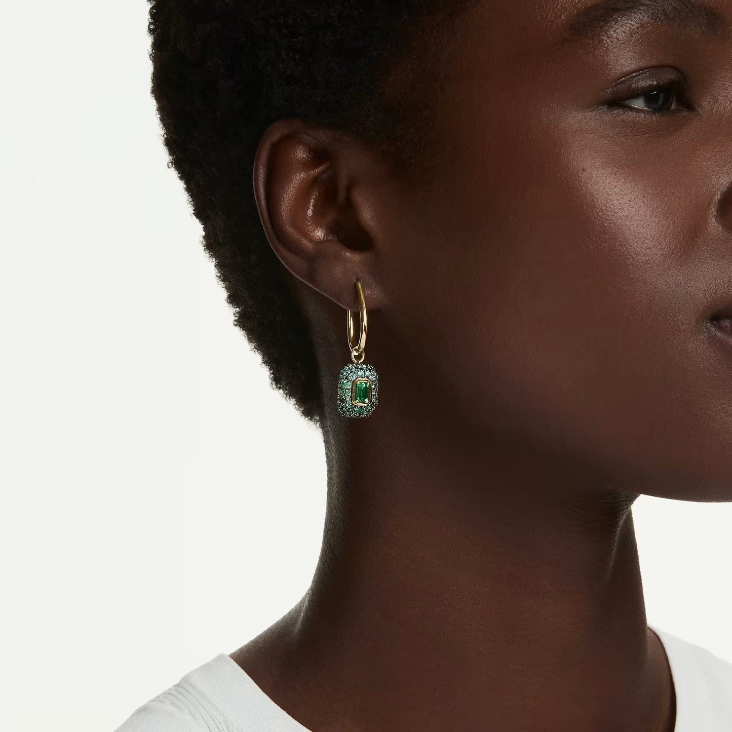 Sublima drop earrings, Octagon cut, Green, 18K gold finish