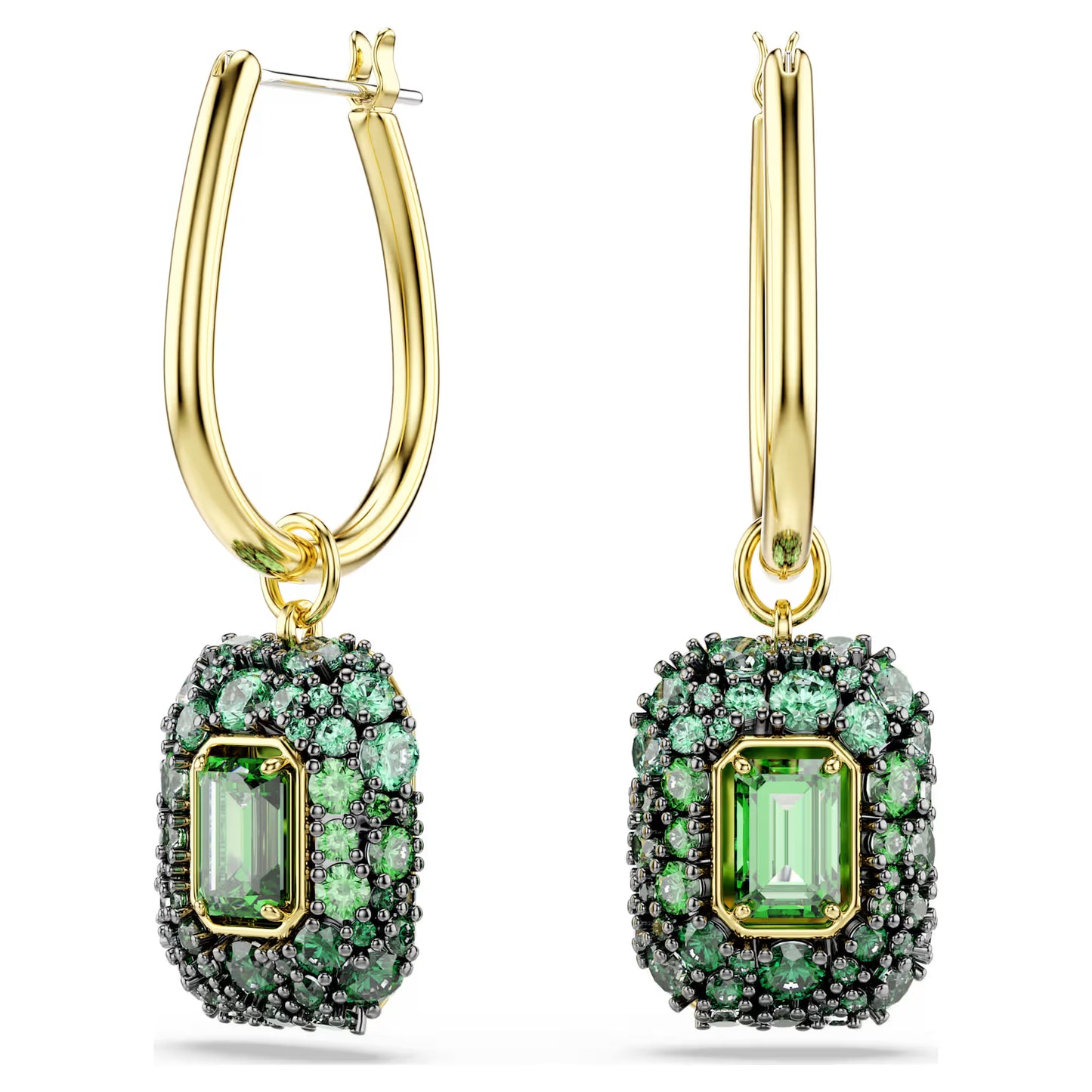 Sublima drop earrings, Octagon cut, Green, 18K gold finish