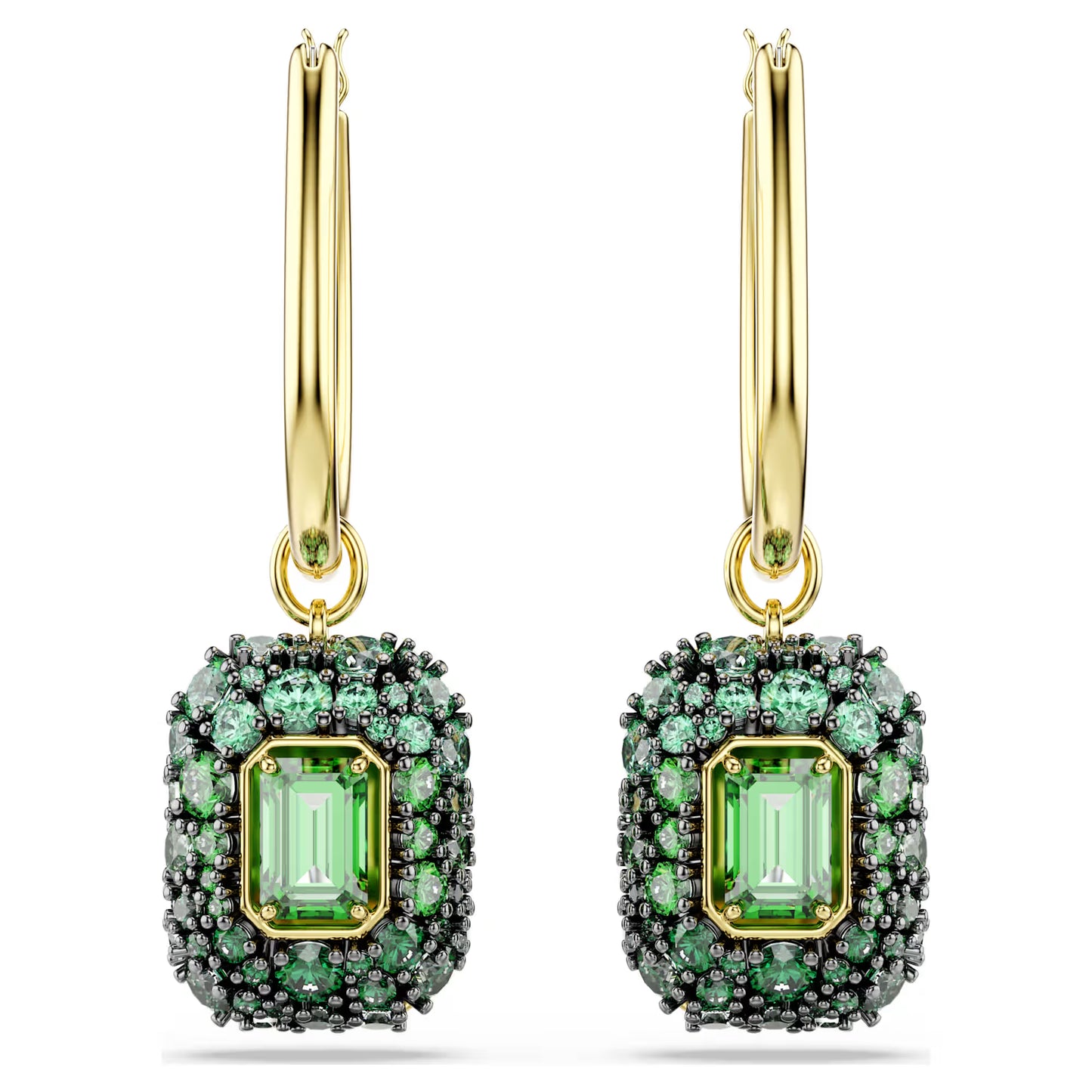 Sublima drop earrings, Octagon cut, Green, 18K gold finish