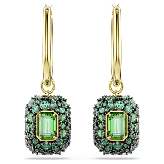Sublima drop earrings, Octagon cut, Green, 18K gold finish