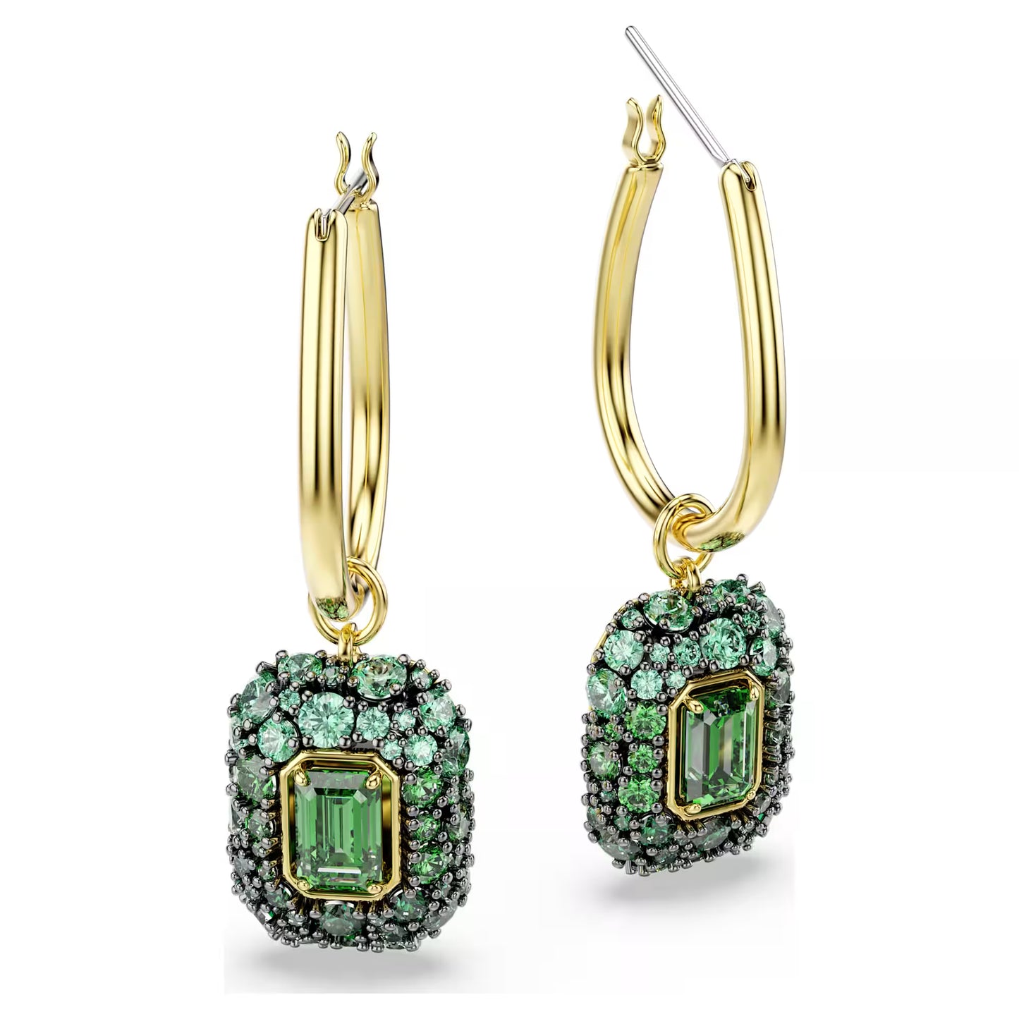 Sublima drop earrings, Octagon cut, Green, 18K gold finish
