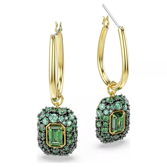 Sublima drop earrings, Octagon cut, Green, 18K gold finish