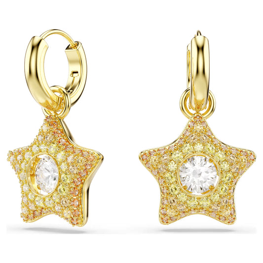 Sublima drop earrings, Round cut, Star, Multicoloured, 18K gold finish