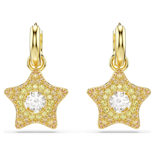 Sublima drop earrings, Round cut, Star, Multicoloured, 18K gold finish