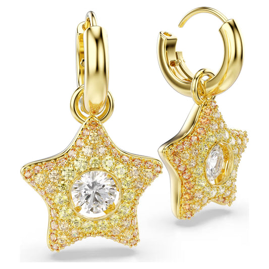 Sublima drop earrings, Round cut, Star, Multicoloured, 18K gold finish