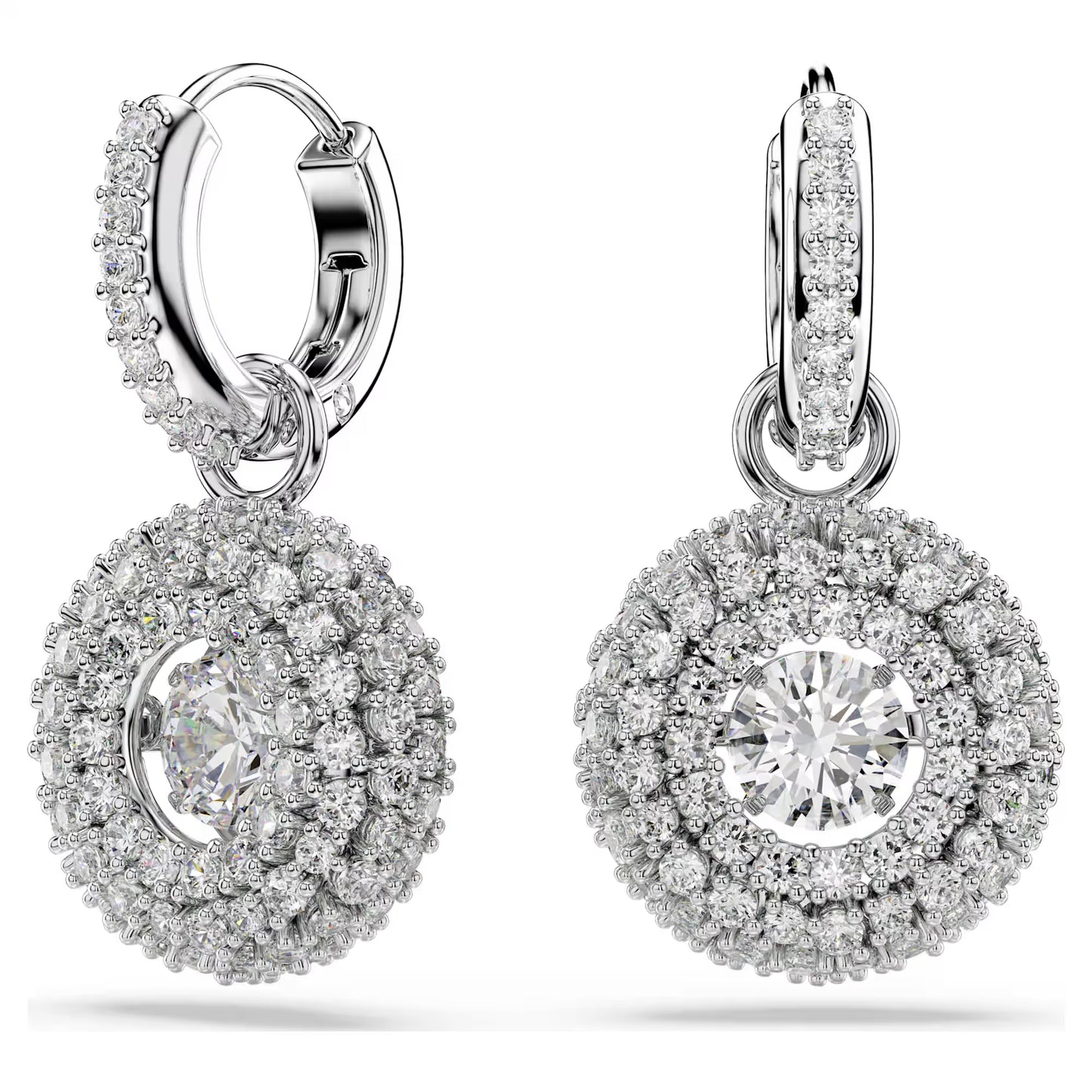 Sublima drop earrings Round cut, White, Rhodium plated