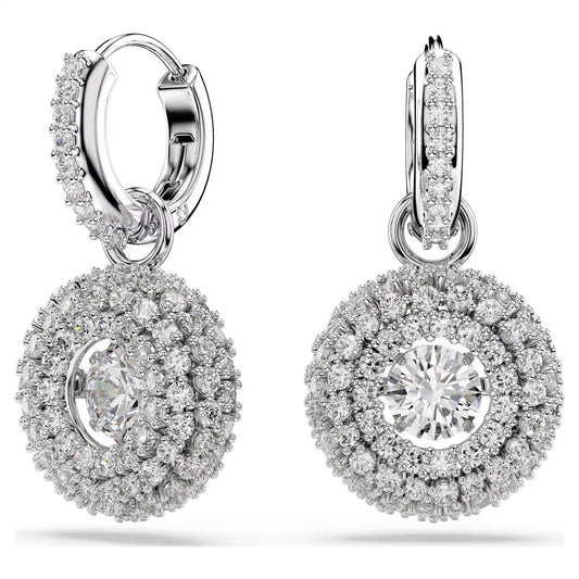 Sublima drop earrings Round cut, White, Rhodium plated