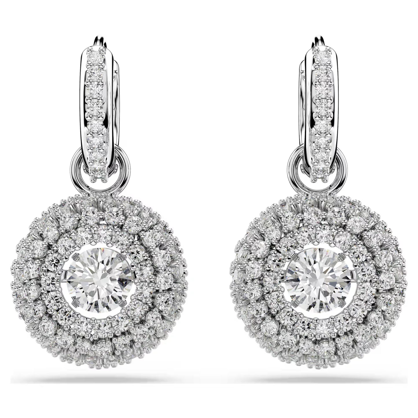 Sublima drop earrings Round cut, White, Rhodium plated