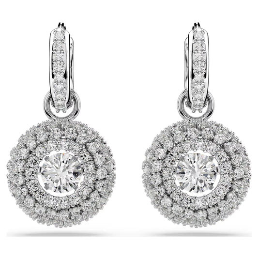 Sublima drop earrings Round cut, White, Rhodium plated