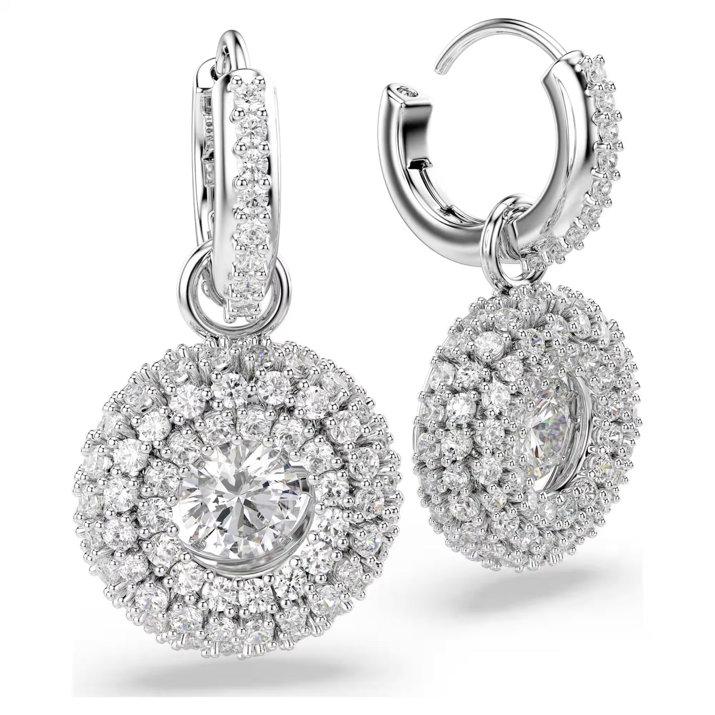 Sublima drop earrings Round cut, White, Rhodium plated