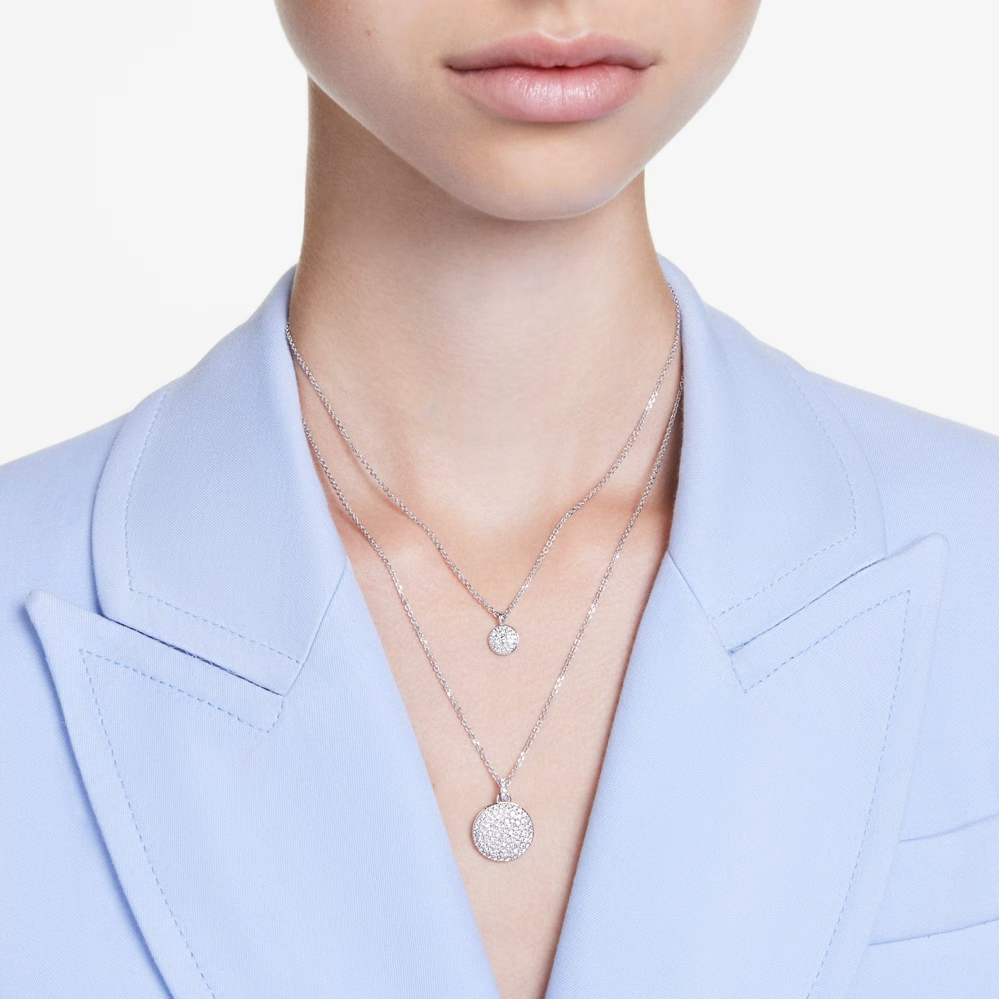 Sublima layered pendant, White, Rhodium plated