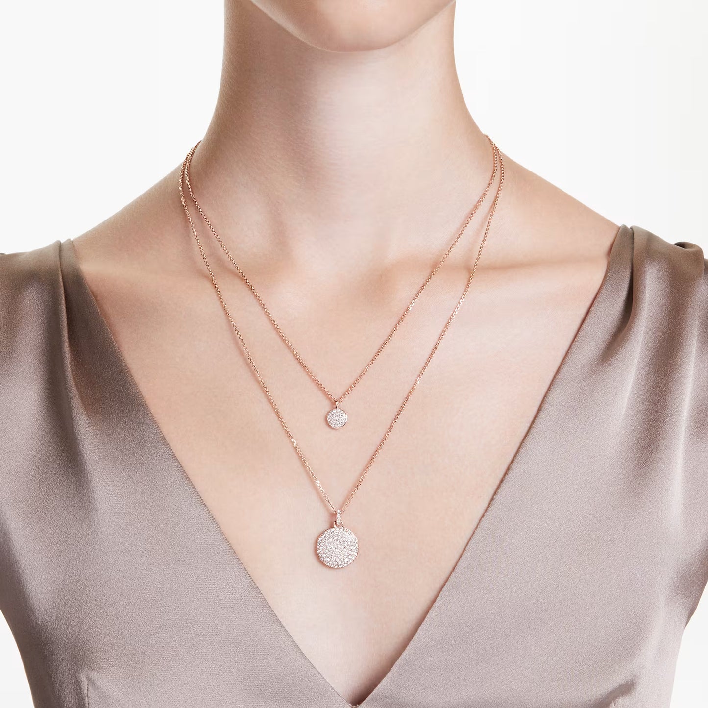Sublima layered pendant, White, Rose gold-tone