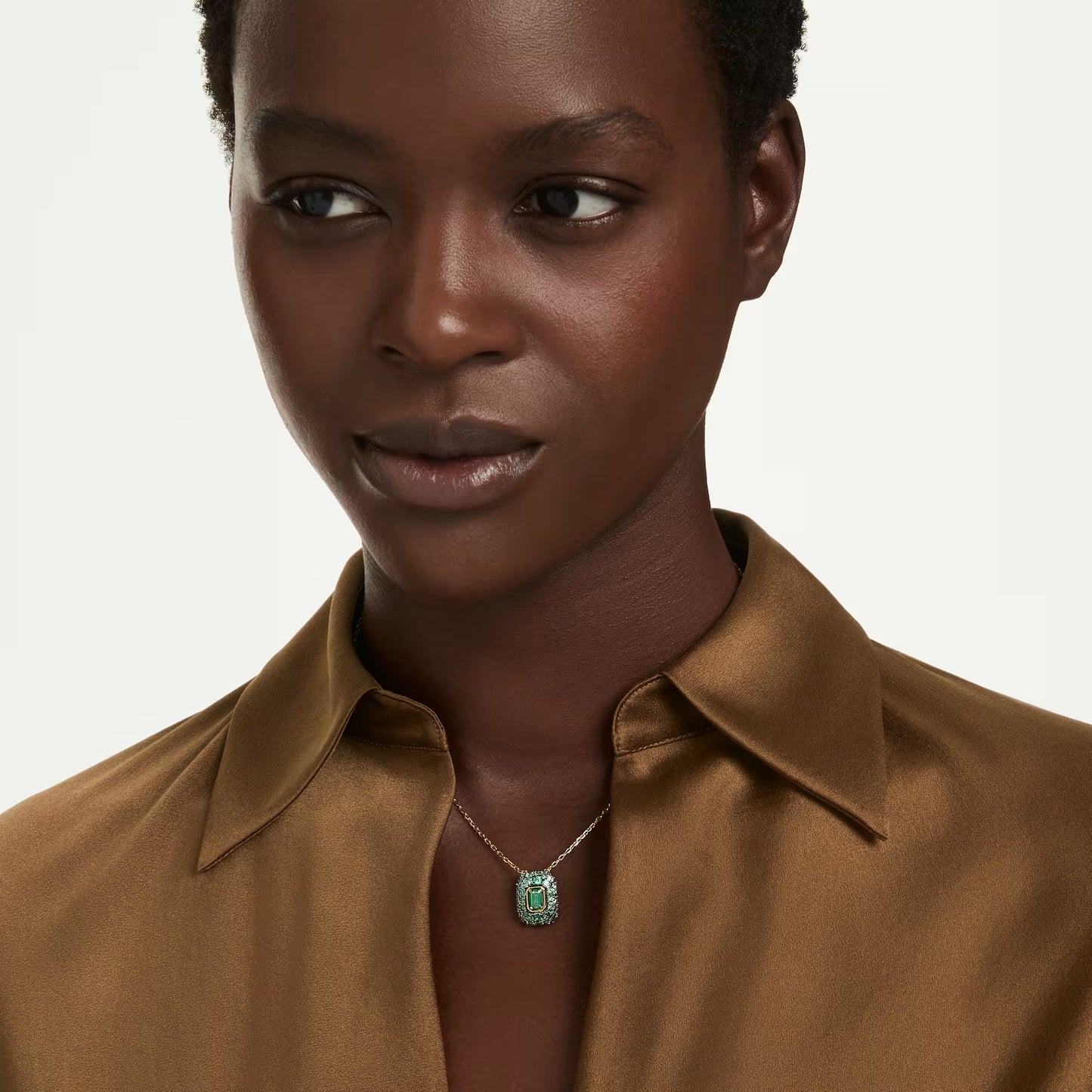 Sublima pendant, Octagon cut, Green, 18K gold finish