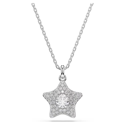 Sublima pendant, Round cut, Star, White, Rhodium plated
