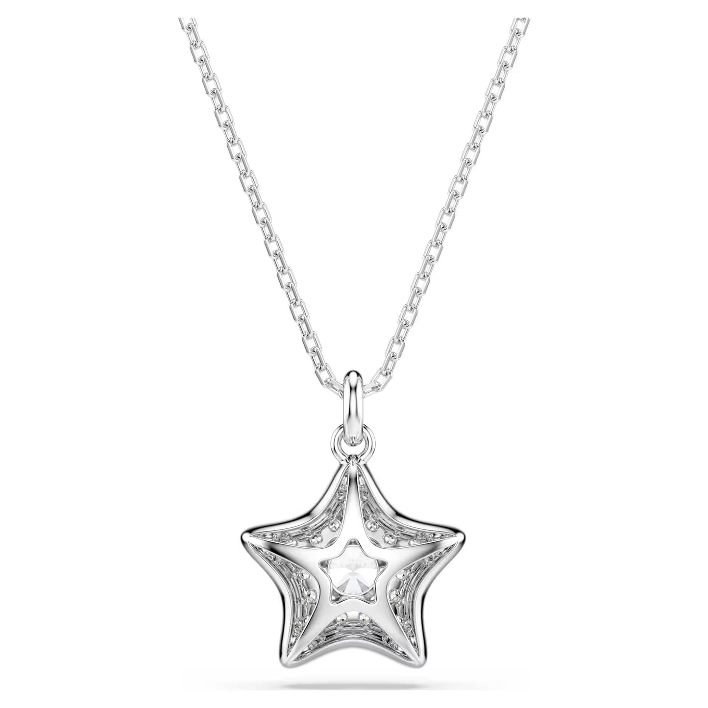 Sublima pendant, Round cut, Star, White, Rhodium plated