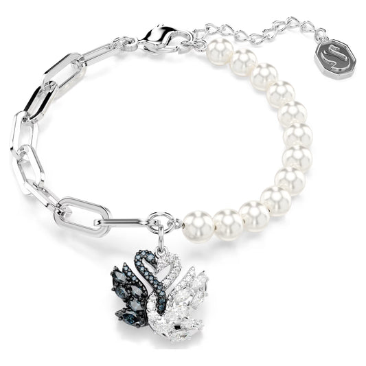 Swan bracelet, Crystal pearl, Swan, Black, Mixed metal finish