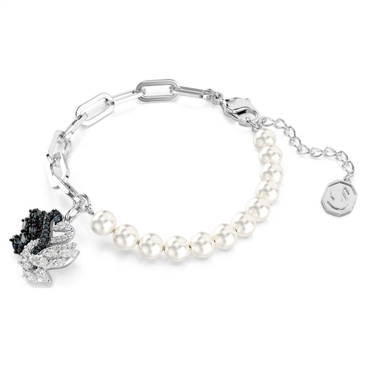 Swan bracelet, Crystal pearl, Swan, Black, Mixed metal finish