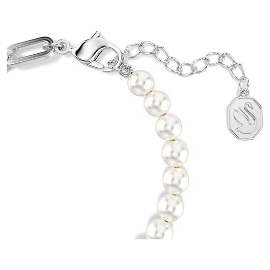 Swan bracelet, Crystal pearl, Swan, Black, Mixed metal finish