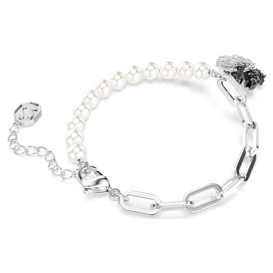 Swan bracelet, Crystal pearl, Swan, Black, Mixed metal finish