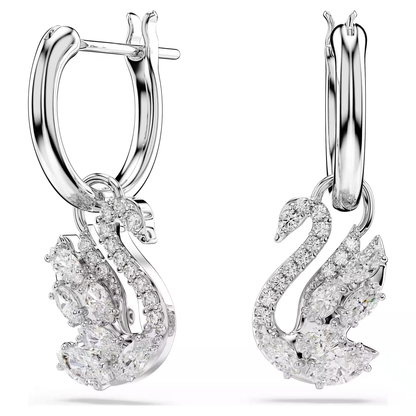 Swan drop earrings Mixed cuts, Swan, White, Rhodium plated