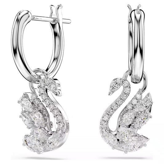 Swan drop earrings Mixed cuts, Swan, White, Rhodium plated