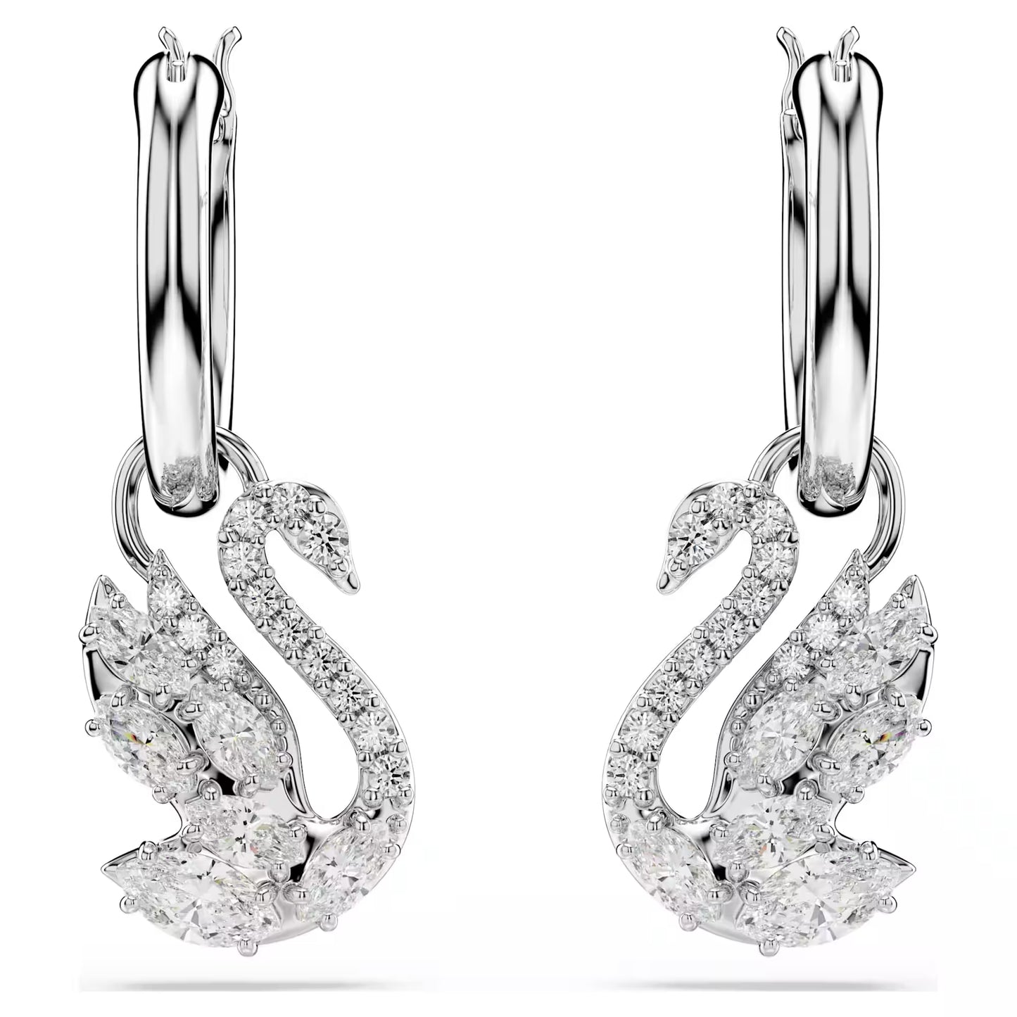 Swan drop earrings Mixed cuts, Swan, White, Rhodium plated