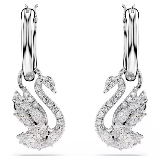 Swan drop earrings Mixed cuts, Swan, White, Rhodium plated