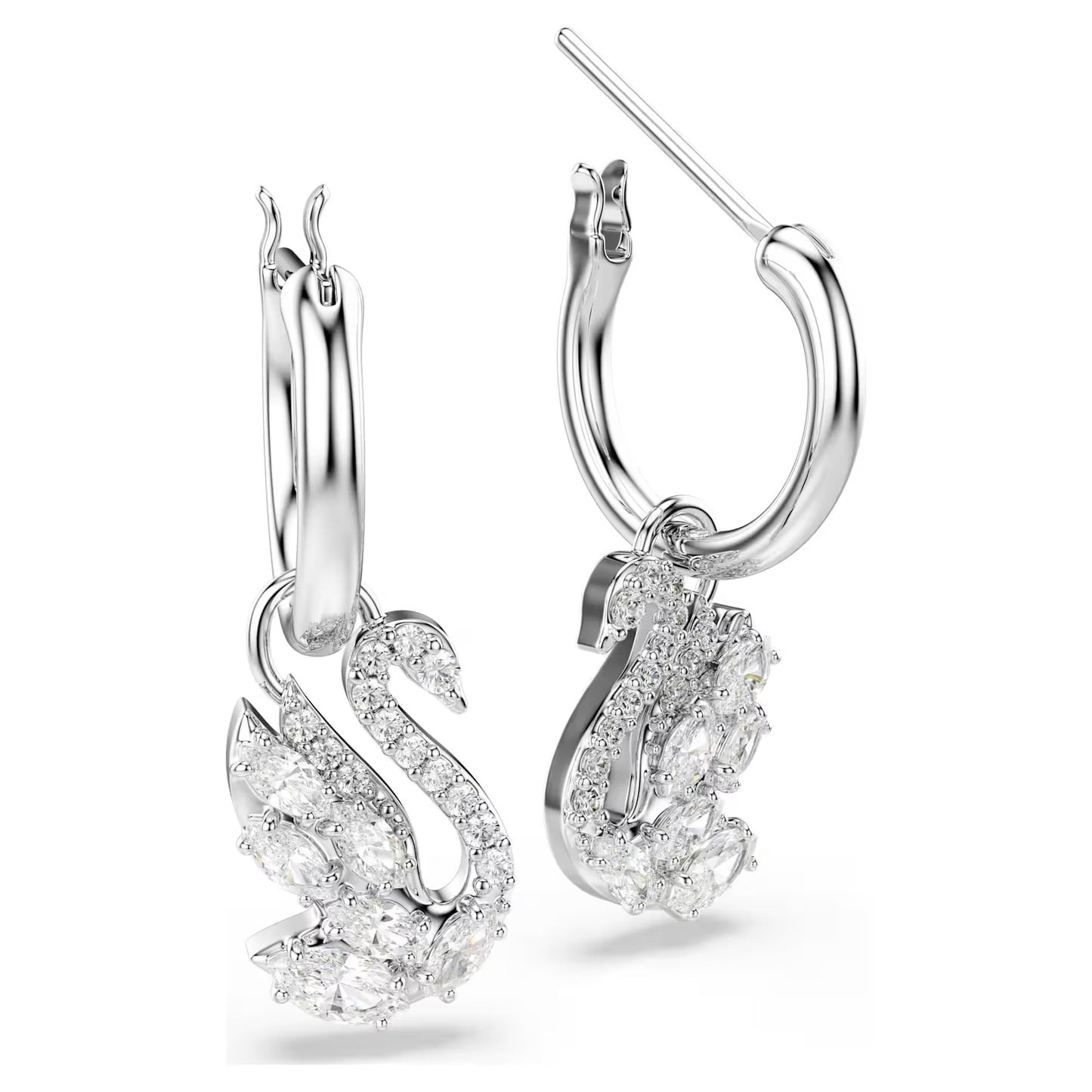 Swan drop earrings Mixed cuts, Swan, White, Rhodium plated