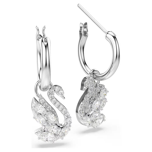 Swan drop earrings Mixed cuts, Swan, White, Rhodium plated