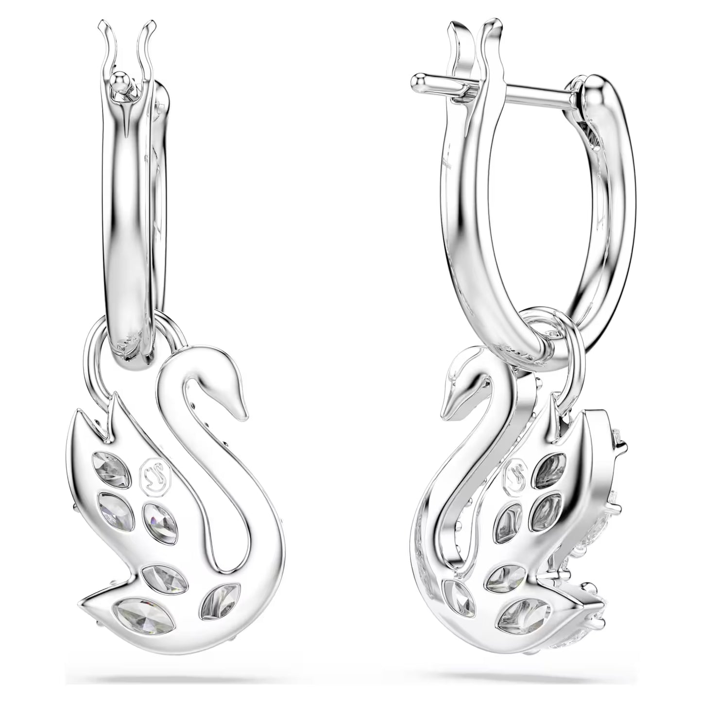Swan drop earrings Mixed cuts, Swan, White, Rhodium plated