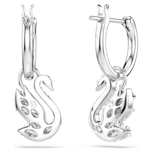 Swan drop earrings Mixed cuts, Swan, White, Rhodium plated