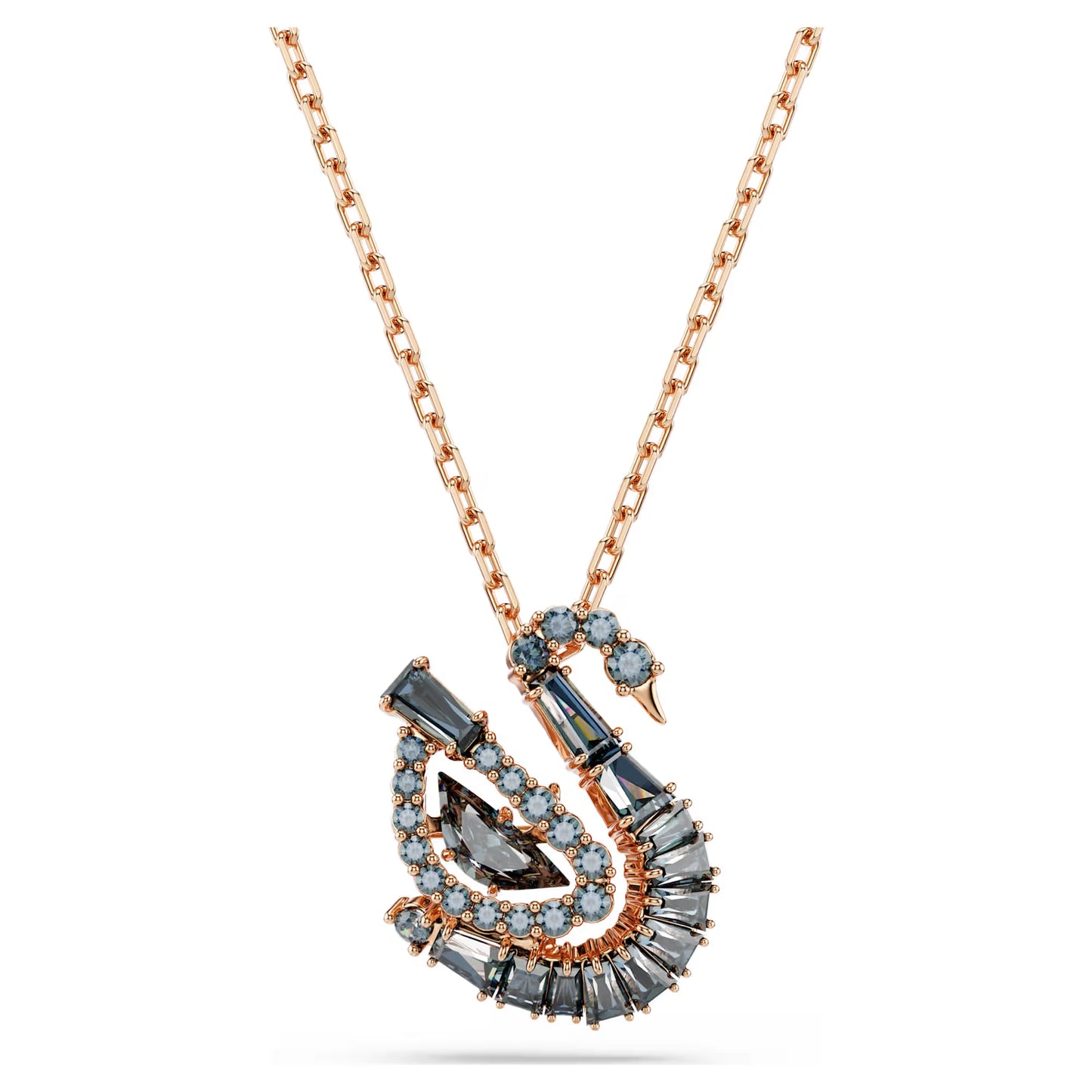 Swan pendant, Mixed cuts, Swan, Black, 18K rose gold finish
