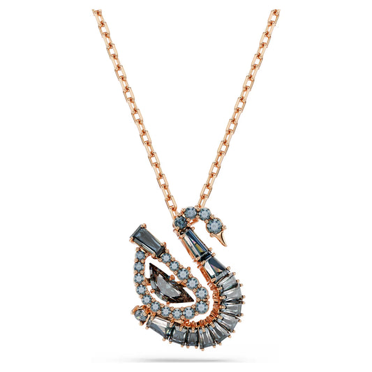 Swan pendant, Mixed cuts, Swan, Black, 18K rose gold finish