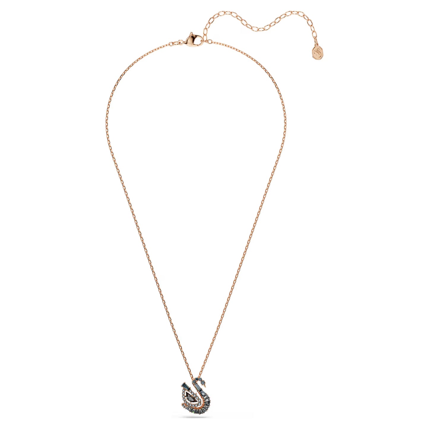 Swan pendant, Mixed cuts, Swan, Black, 18K rose gold finish