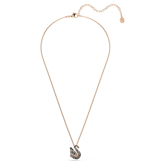 Swan pendant, Mixed cuts, Swan, Black, 18K rose gold finish