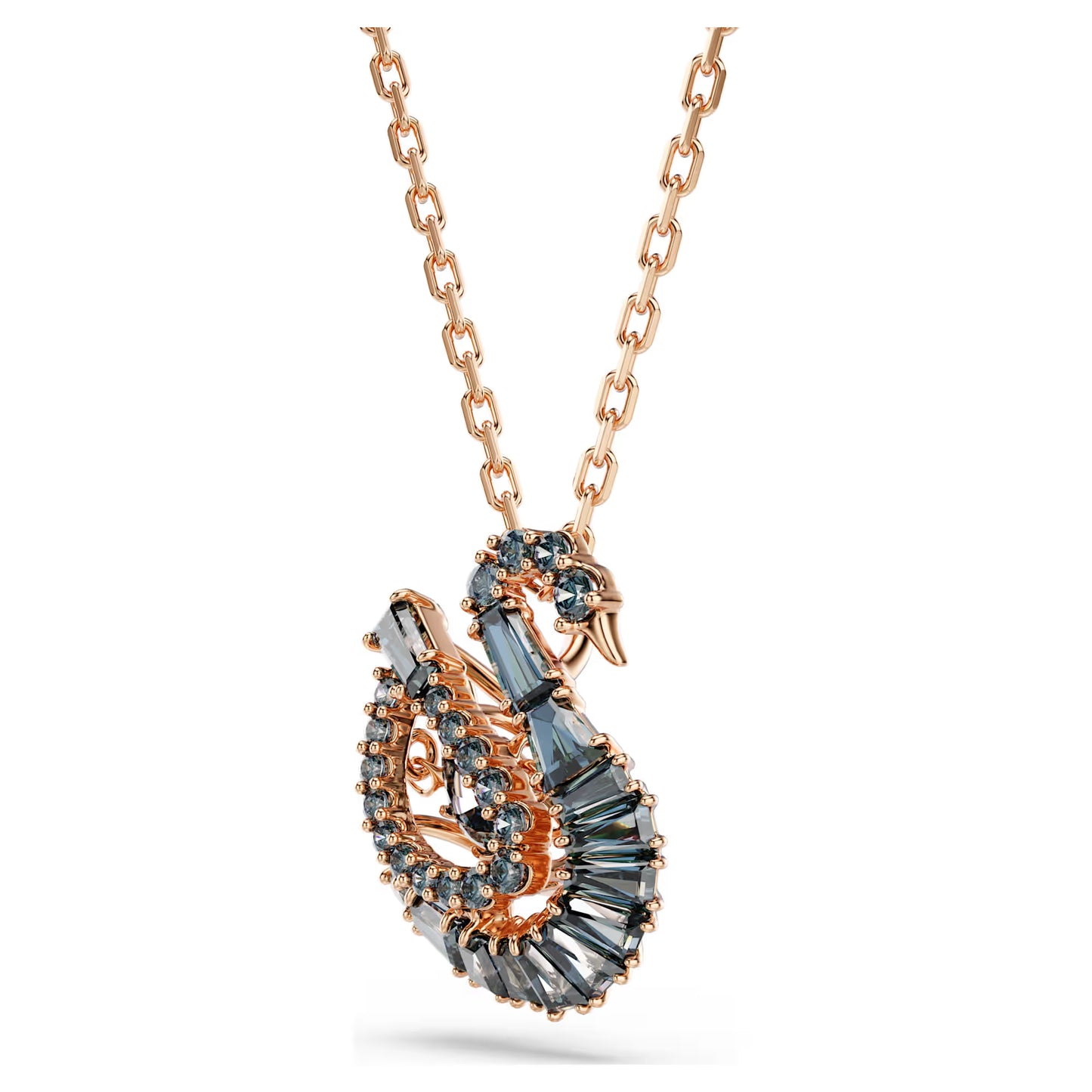 Swan pendant, Mixed cuts, Swan, Black, 18K rose gold finish