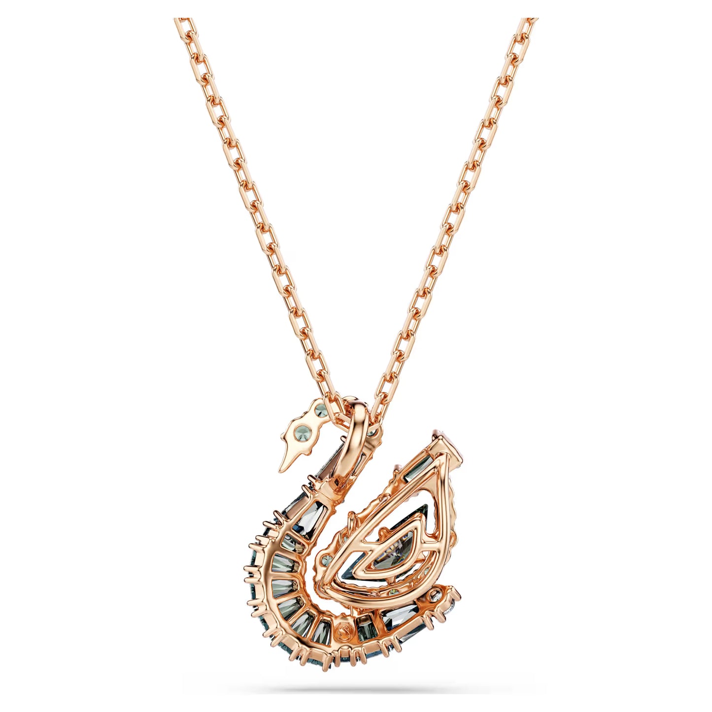 Swan pendant, Mixed cuts, Swan, Black, 18K rose gold finish
