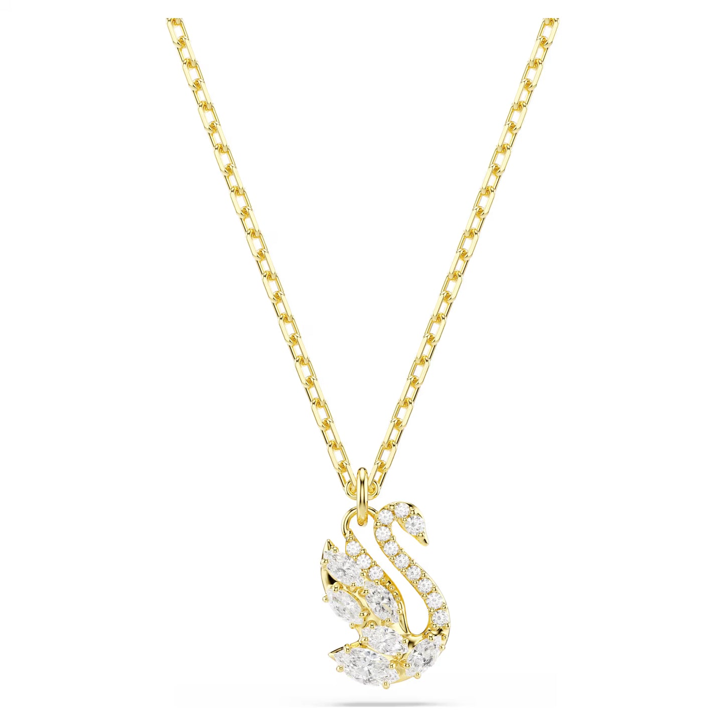 Swan pendant Mixed cuts, Swan, White, 18K gold finish