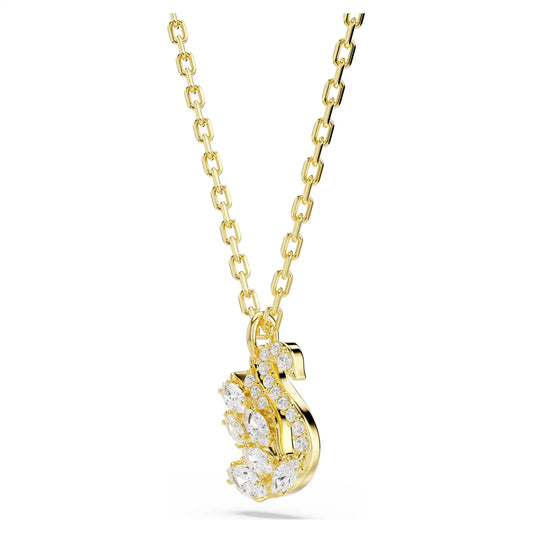 Swan pendant Mixed cuts, Swan, White, 18K gold finish