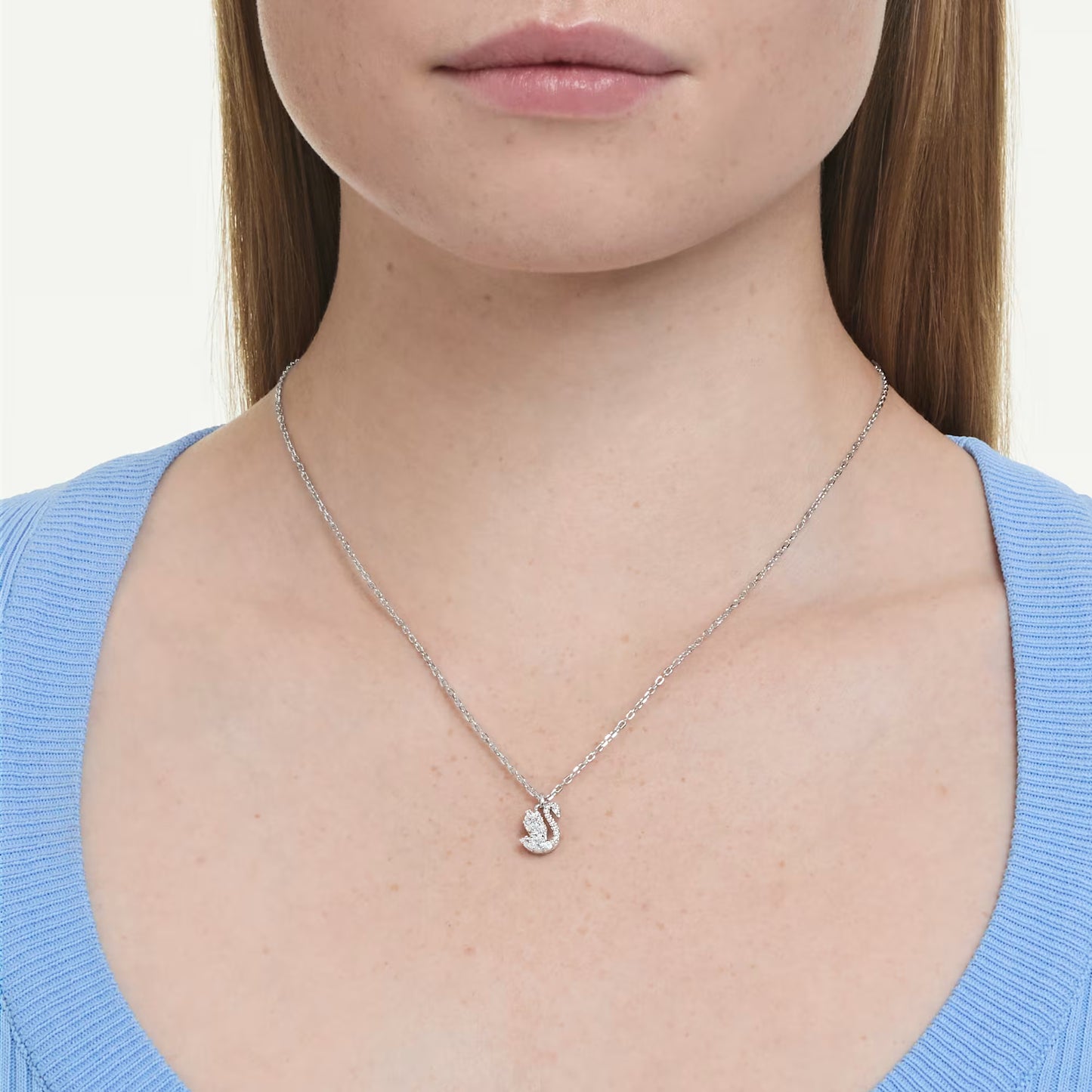Swan pendant Mixed cuts, Swan, White, Rhodium plated