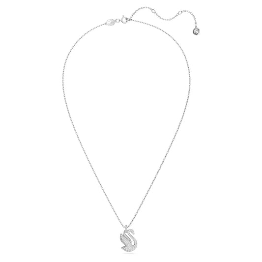 Swan pendant, Swan, Medium, White, Rhodium plated