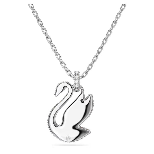 Swan pendant, Swan, Medium, White, Rhodium plated
