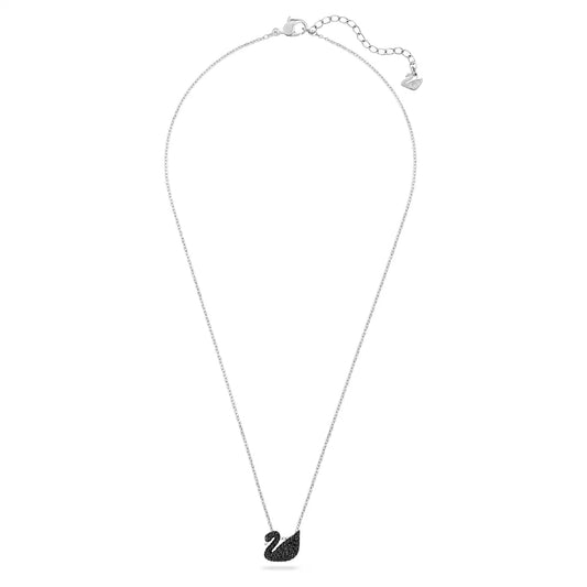Swan pendant, Swan, Small, Black, Rhodium plated