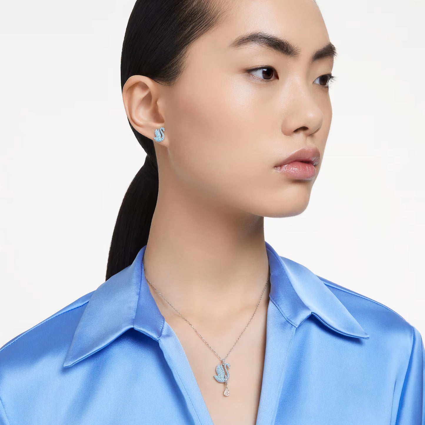 Swarovski Iconic Swan set, Swan, Blue, Rhodium