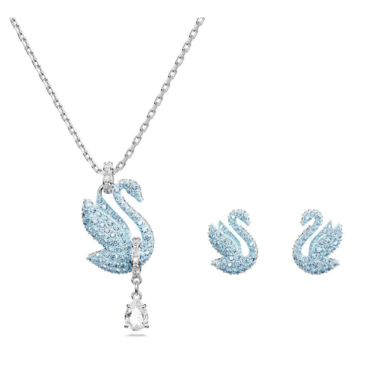 Swarovski Iconic Swan set, Swan, Blue, Rhodium