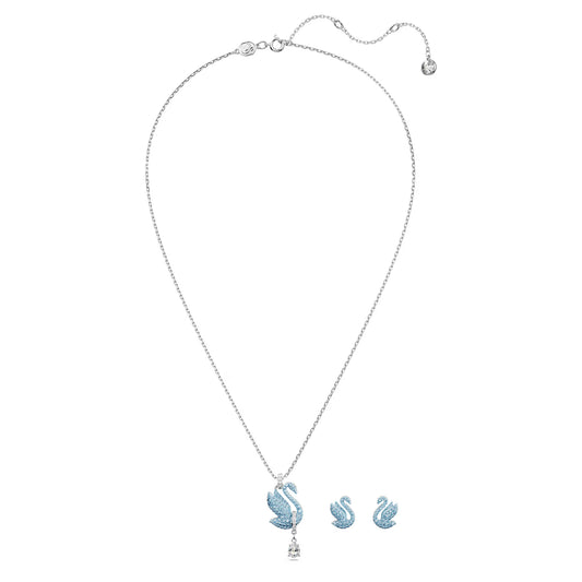 Swarovski Iconic Swan set, Swan, Blue, Rhodium
